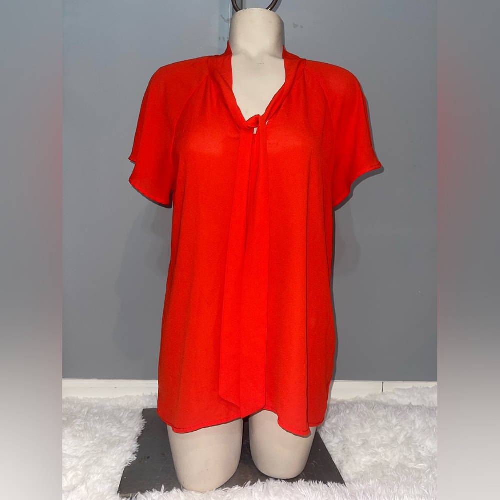 Pleione vintant red short sleeve blouse top shirt Christmas holiday womans small
